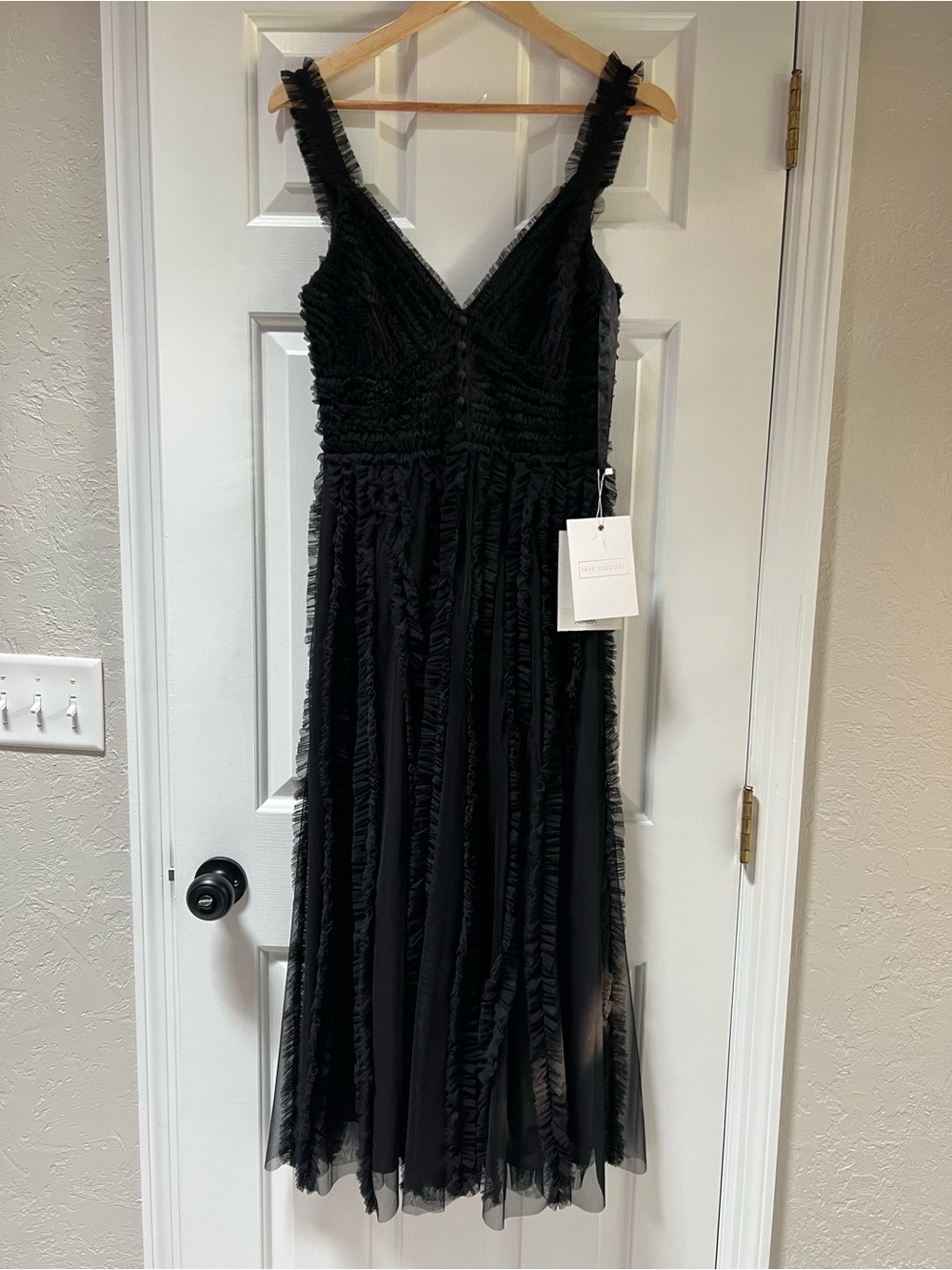 Mac Duggal Black Ruffle-Trim Midi Dress